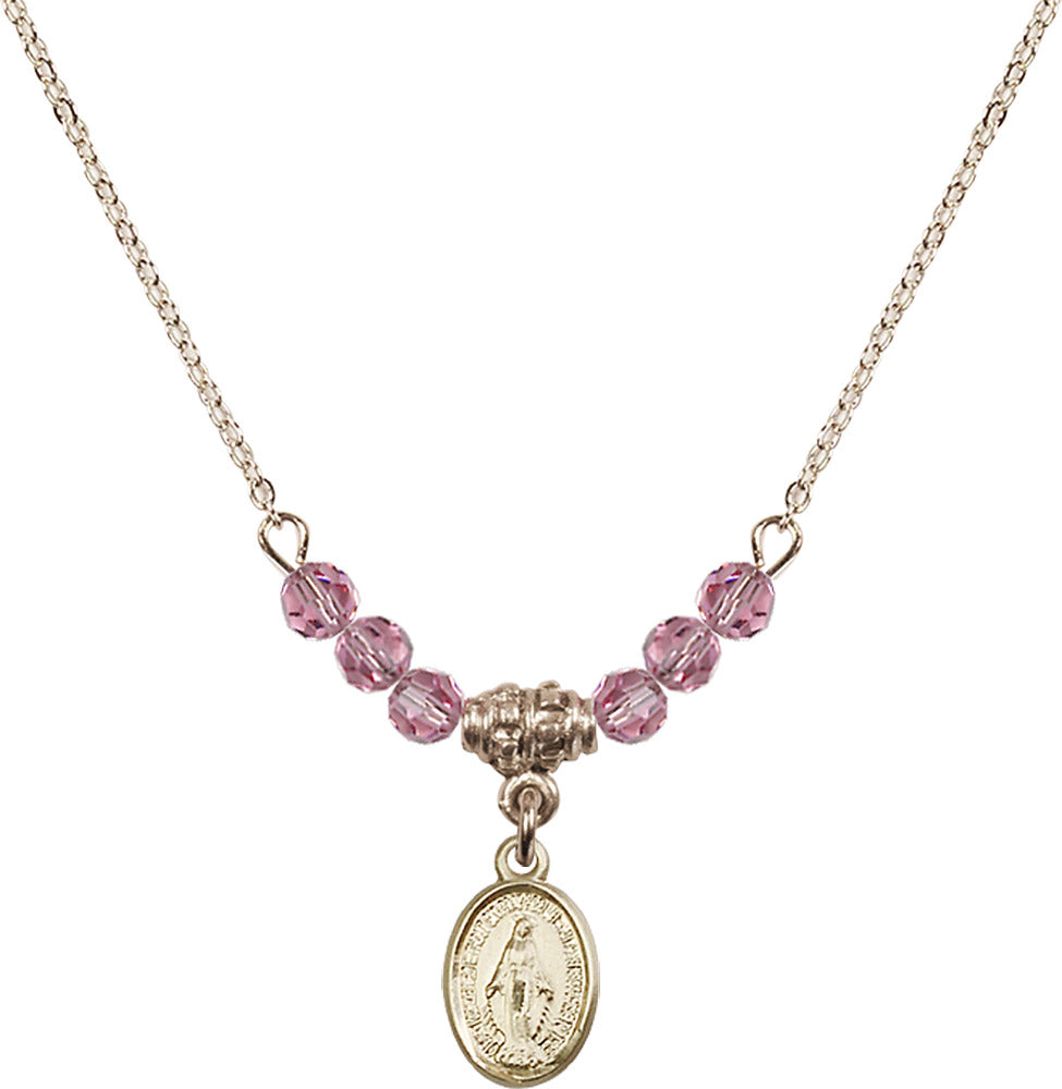 14kt Gold Filled Miraculous Birthstone Necklace with Rose Beads - 0702