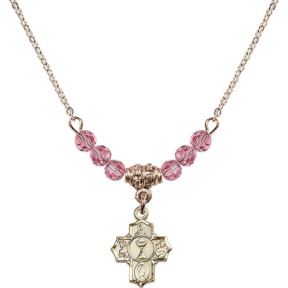 14kt Gold Filled Communion 5-Way Birthstone Necklace with Rose Beads - 0890