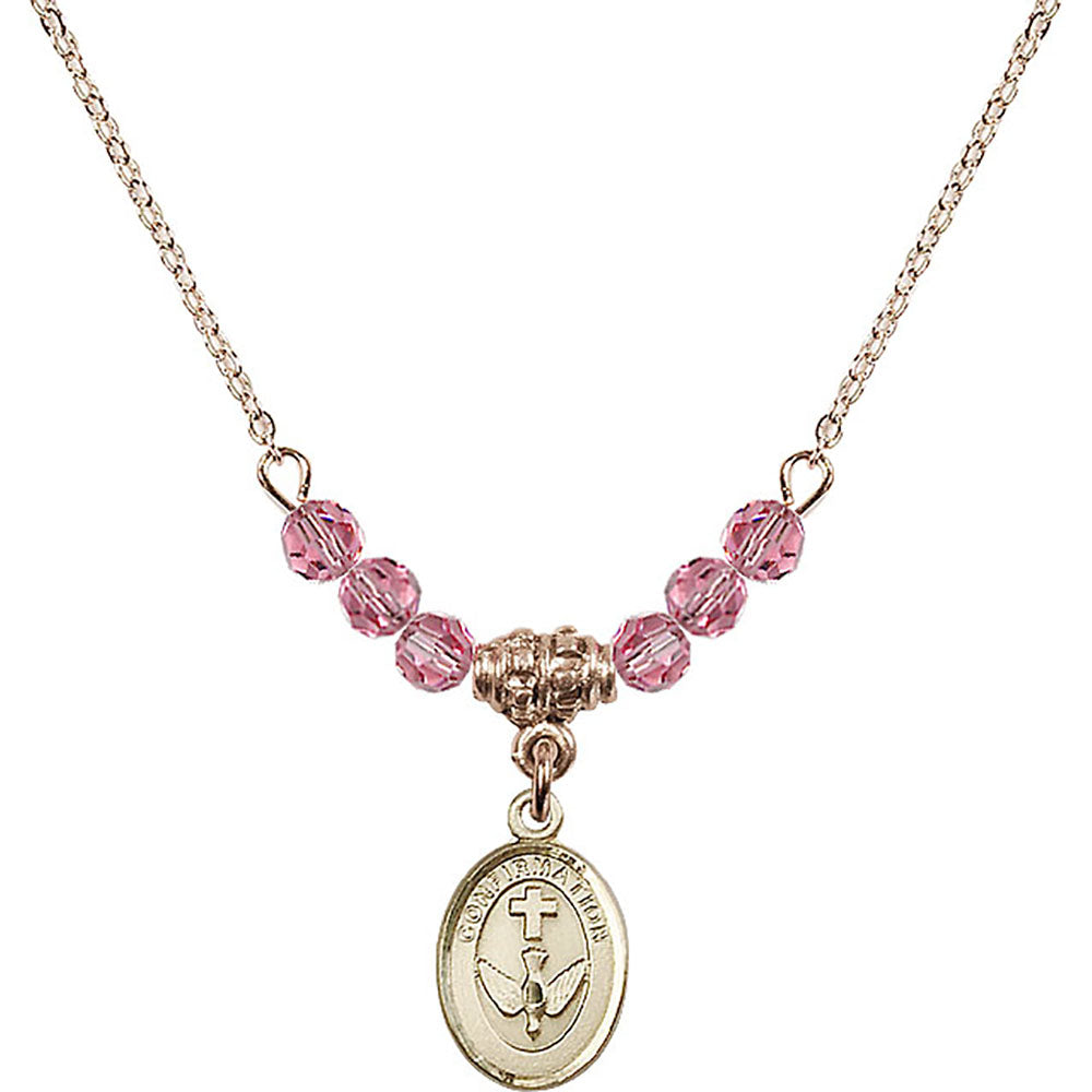 14kt Gold Filled Confirmation Birthstone Necklace with Rose Beads - 0973