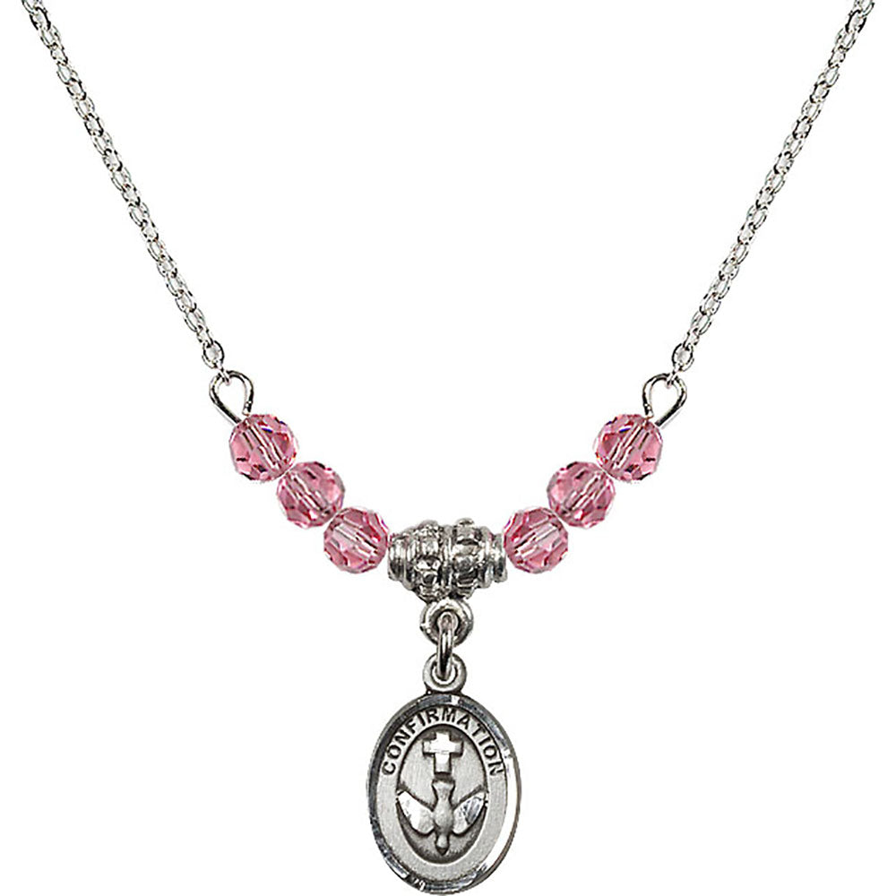Sterling Silver Confirmation Birthstone Necklace with Rose Beads - 0973