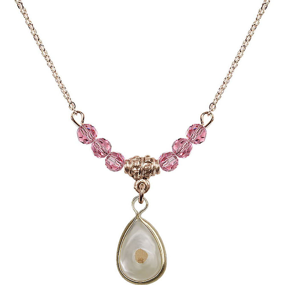 14kt Gold Filled Mustard Seed Birthstone Necklace with Rose Beads - 1700