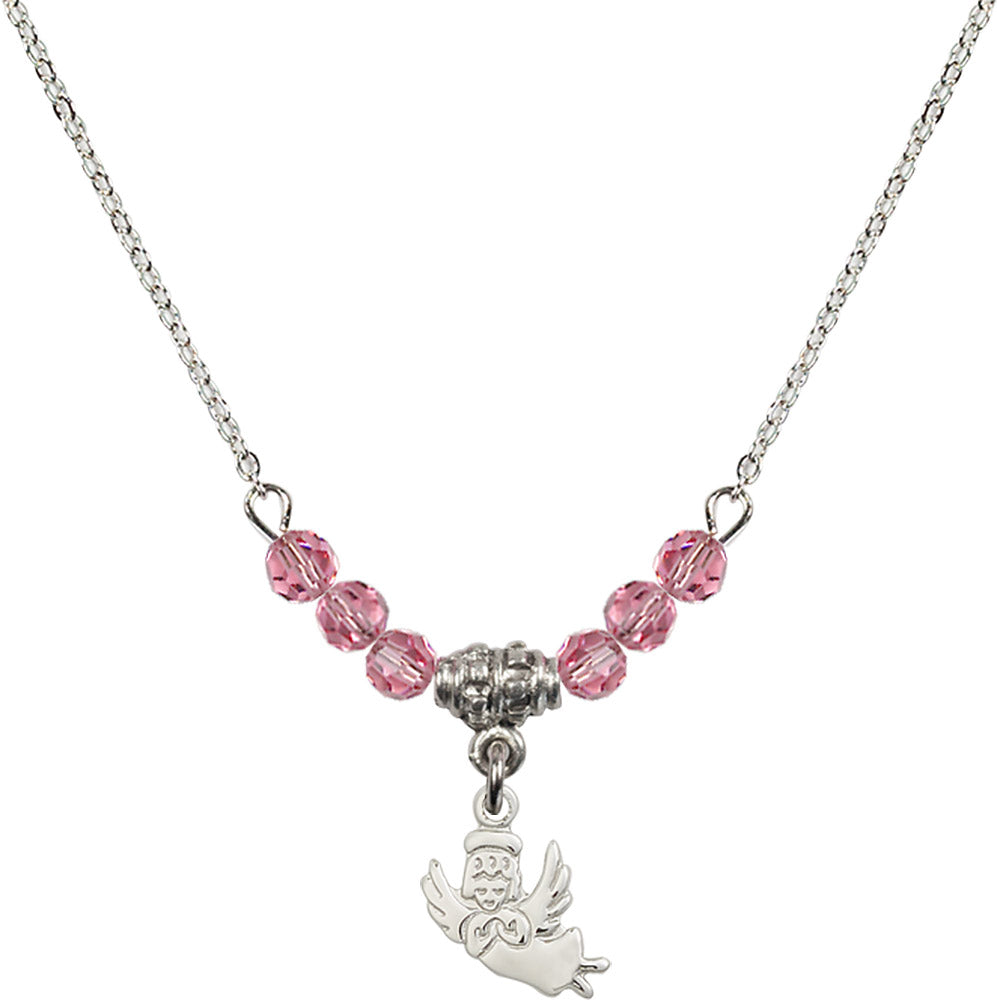 Sterling Silver Guardian Angel Birthstone Necklace with Rose Beads - 2128