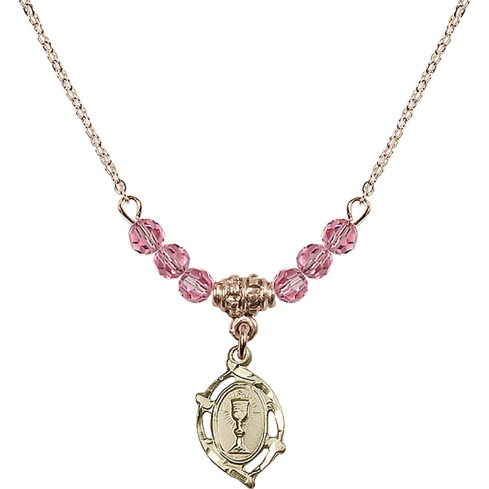 14kt Gold Filled Communion Birthstone Necklace with Rose Beads - 3019