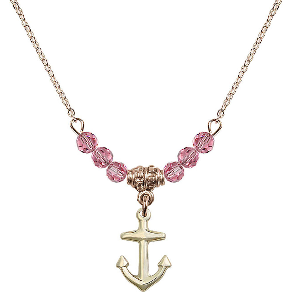 14kt Gold Filled Anchor Birthstone Necklace with Rose Beads - 4158