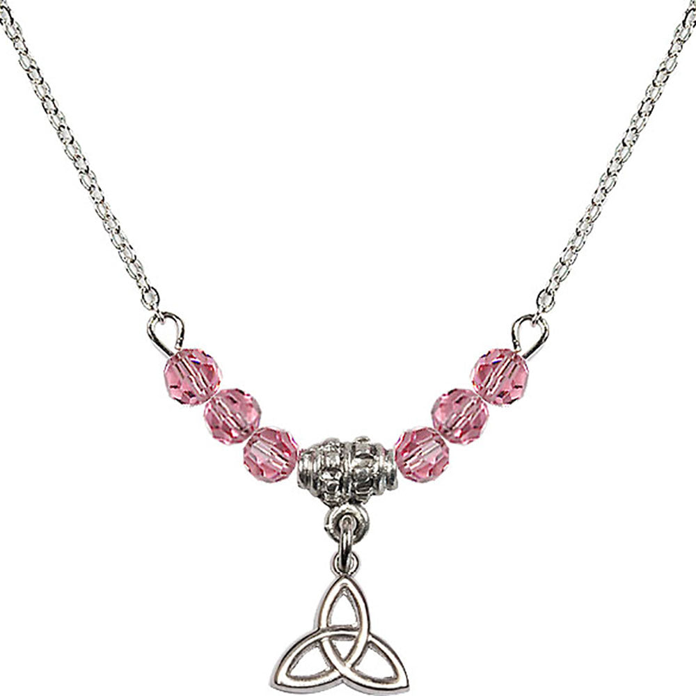 Sterling Silver Trinity Irish Knot Birthstone Necklace with Rose Beads - 5100