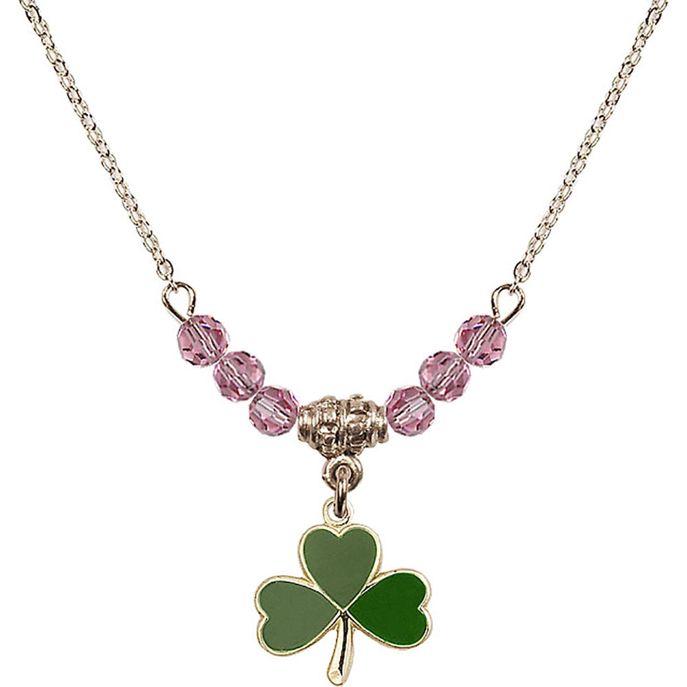 14kt Gold Filled Shamrock Birthstone Necklace with Rose Beads - 5243
