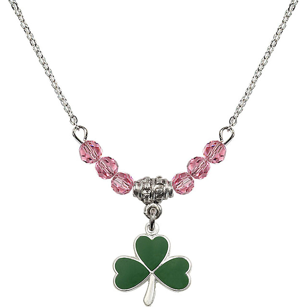 Sterling Silver Shamrock Birthstone Necklace with Rose Beads - 5243