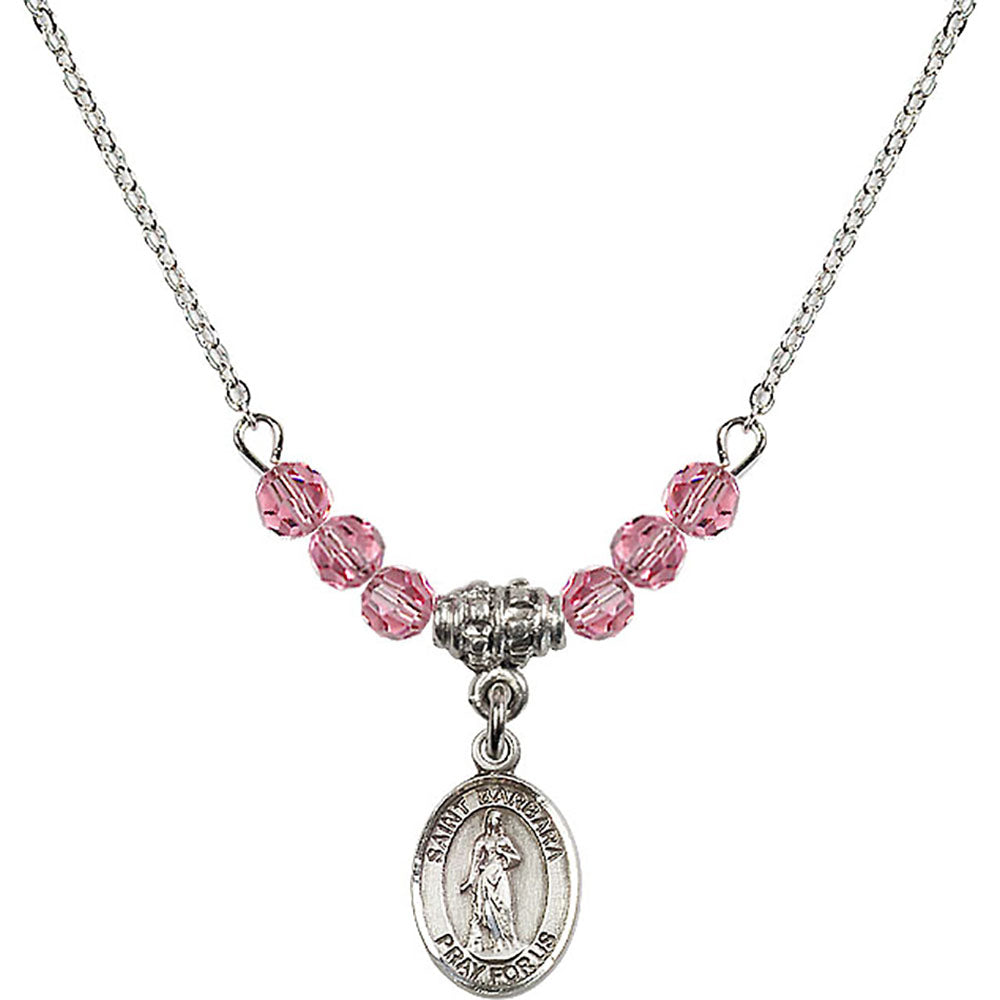 Sterling Silver Saint Barbara Birthstone Necklace with Rose Beads - 9006