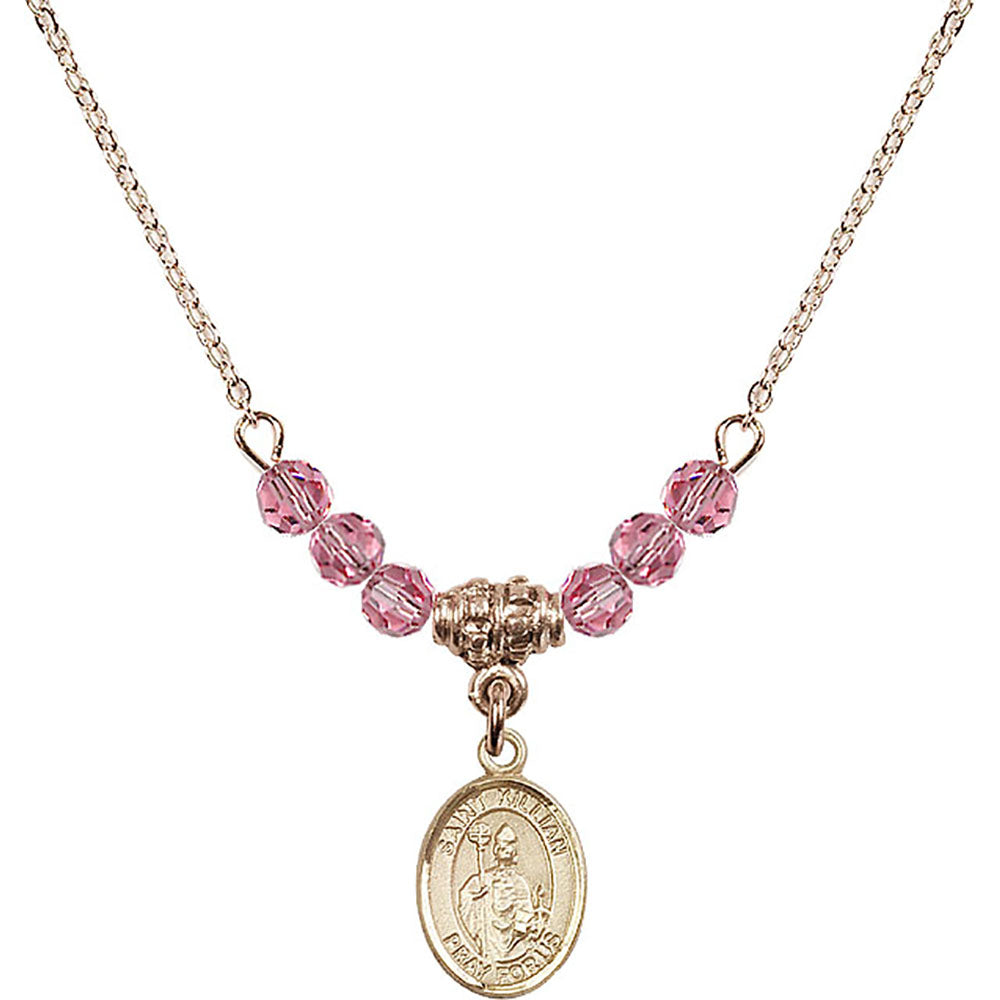 14kt Gold Filled Saint Kilian Birthstone Necklace with Rose Beads - 9067