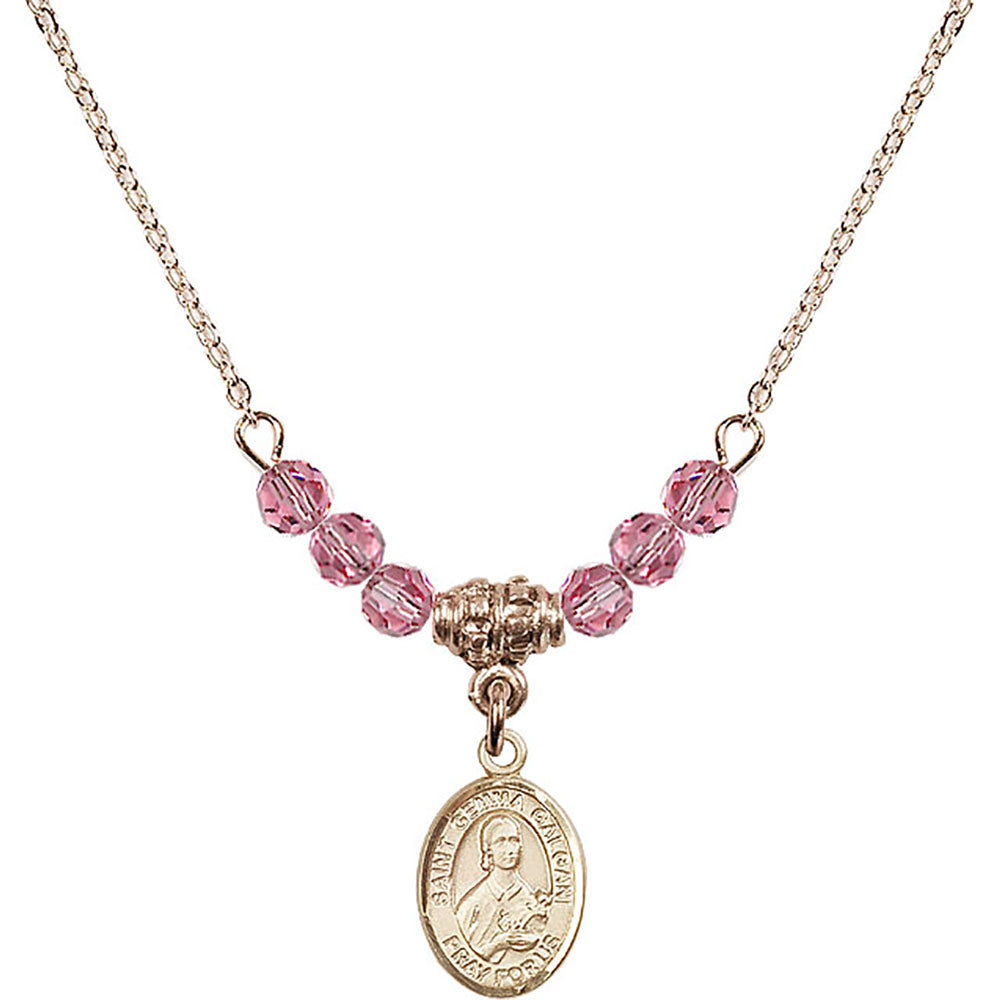 14kt Gold Filled Saint Gemma Galgani Birthstone Necklace with Rose Beads - 9130