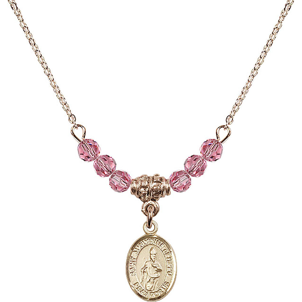 14kt Gold Filled Saint Augustine of Hippo Birthstone Necklace with Rose Beads - 9202