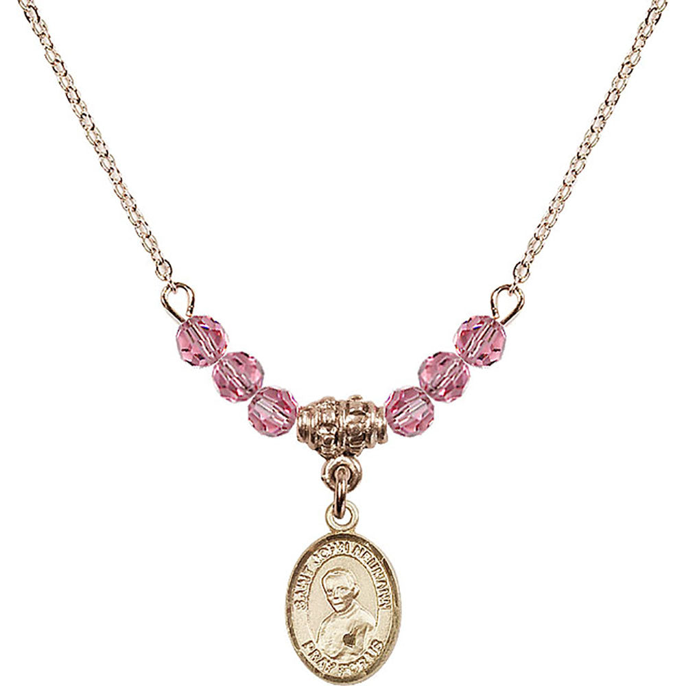 14kt Gold Filled Saint John Neumann Birthstone Necklace with Rose Beads - 9204