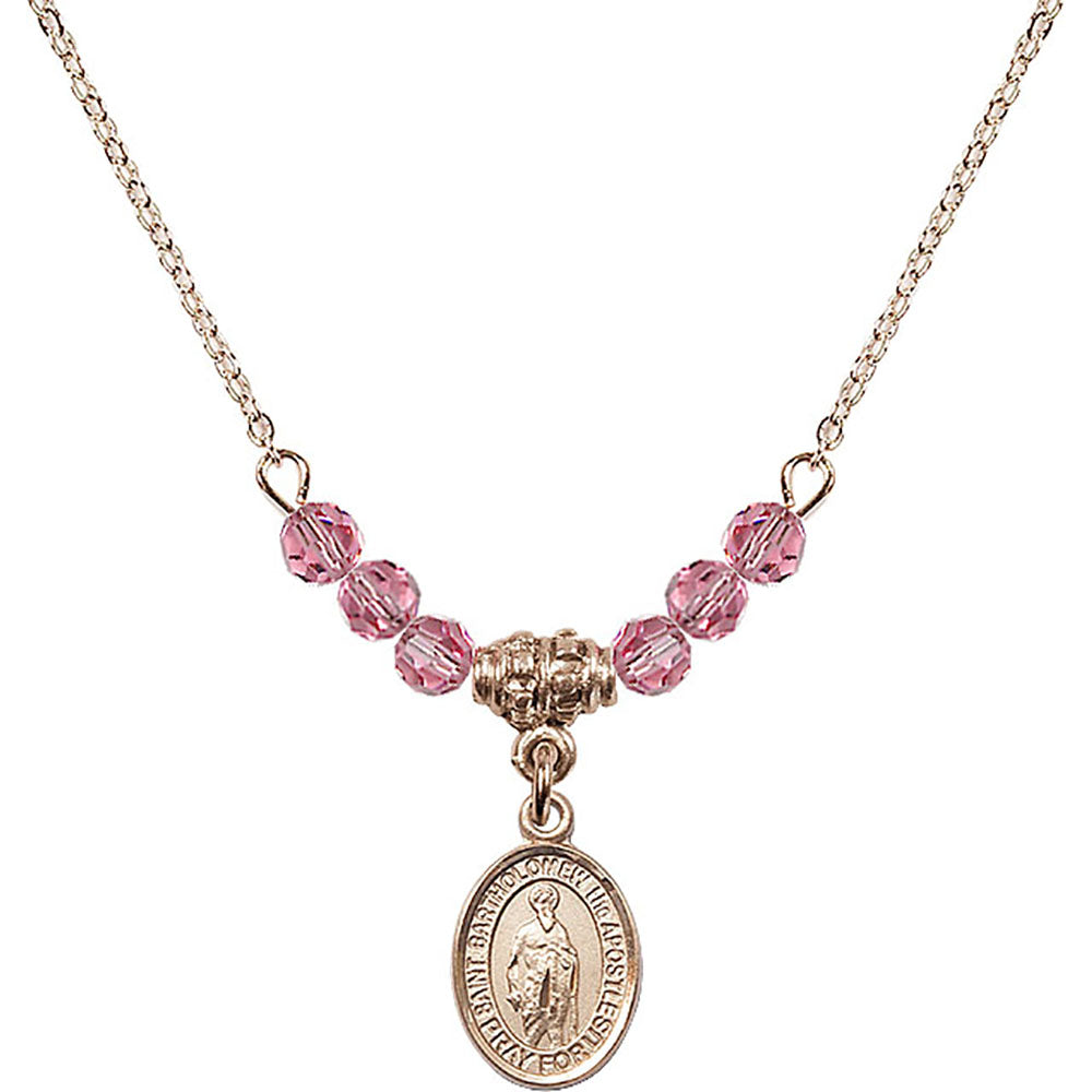 14kt Gold Filled Saint Bartholomew the Apostle Birthstone Necklace with Rose Beads - 9238