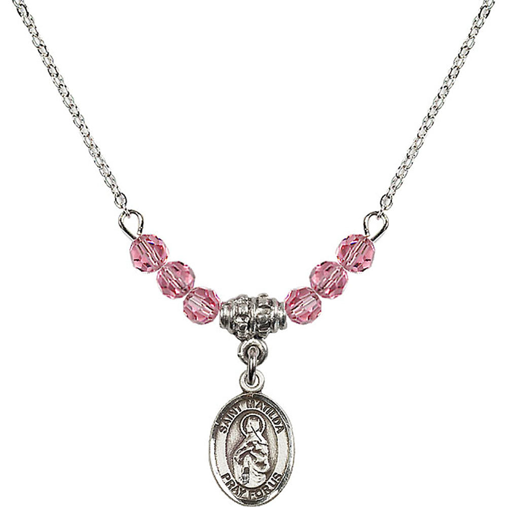 Sterling Silver Saint Matilda Birthstone Necklace with Rose Beads - 9239