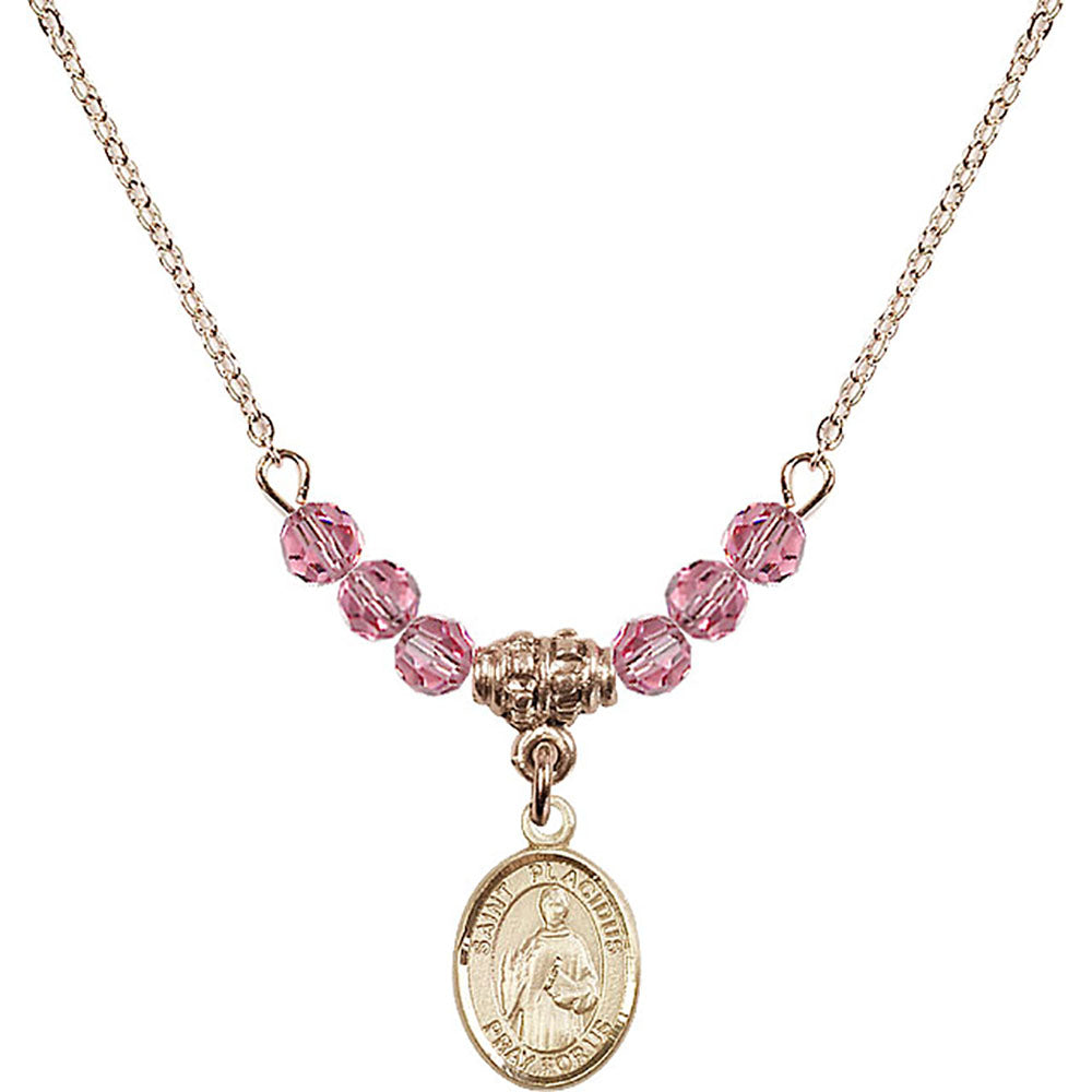 14kt Gold Filled Saint Placidus Birthstone Necklace with Rose Beads - 9240
