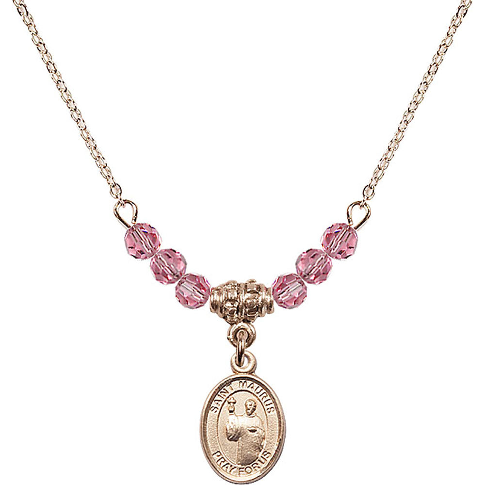 14kt Gold Filled Saint Maurus Birthstone Necklace with Rose Beads - 9241