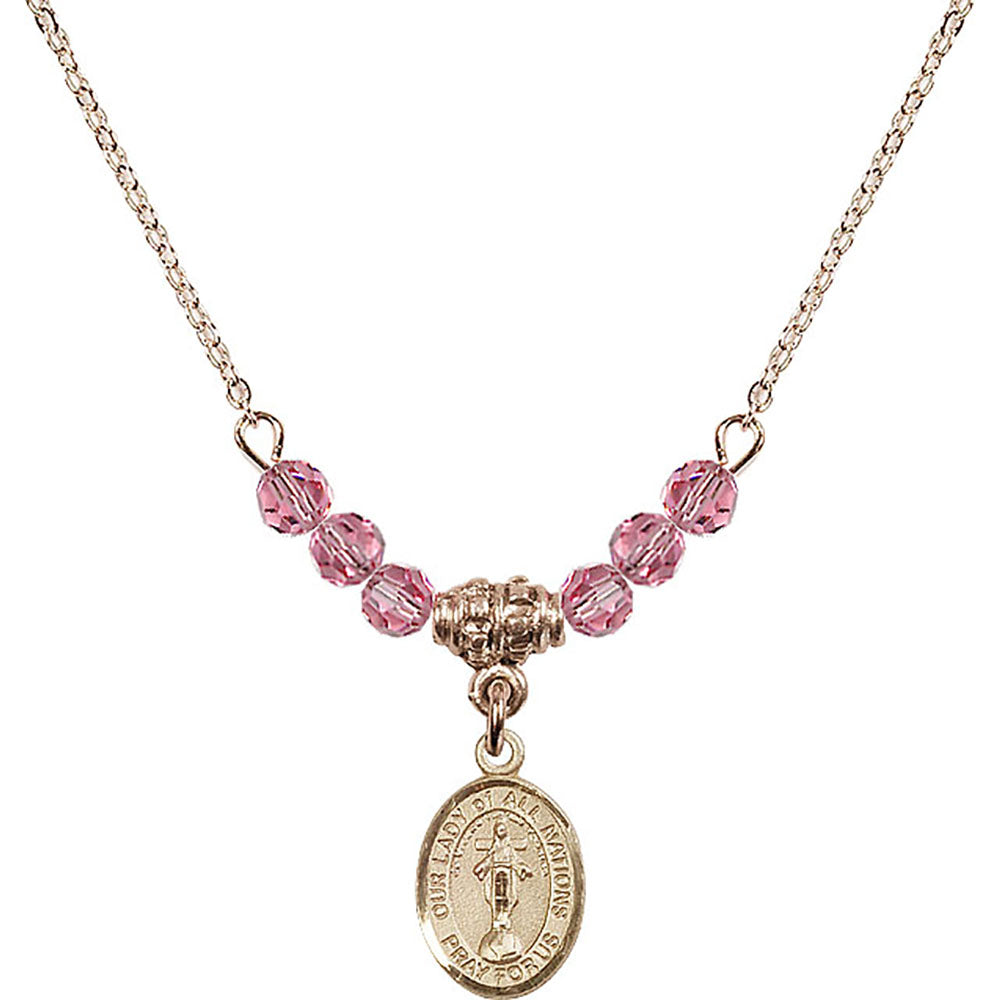 14kt Gold Filled Our Lady of All Nations Birthstone Necklace with Rose Beads - 9242