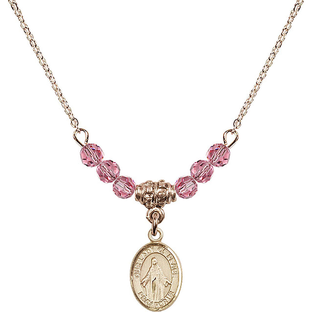 14kt Gold Filled Our Lady of Peace Birthstone Necklace with Rose Beads - 9245