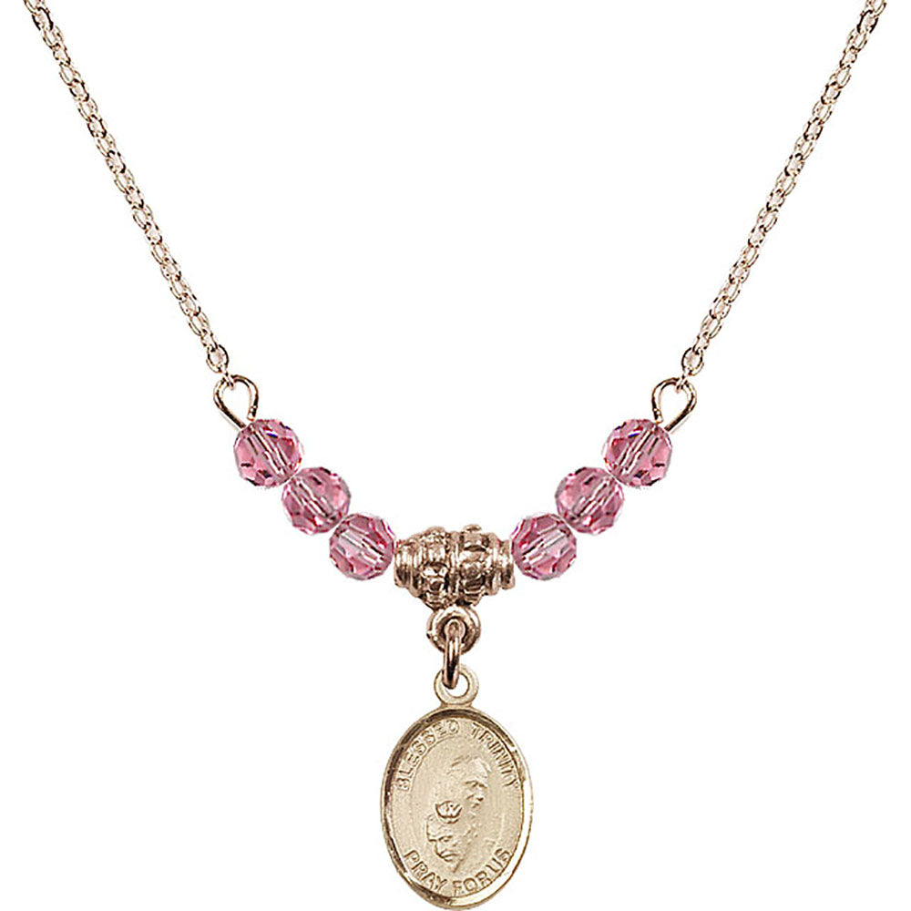 14kt Gold Filled Blessed Trinity Birthstone Necklace with Rose Beads - 9249