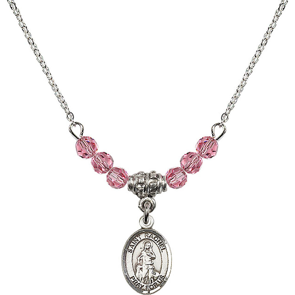 Sterling Silver Saint Rachel Birthstone Necklace with Rose Beads - 9251