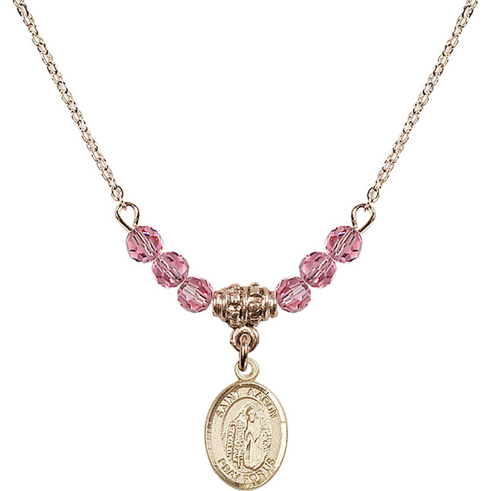14kt Gold Filled Saint Aaron Birthstone Necklace with Rose Beads - 9254
