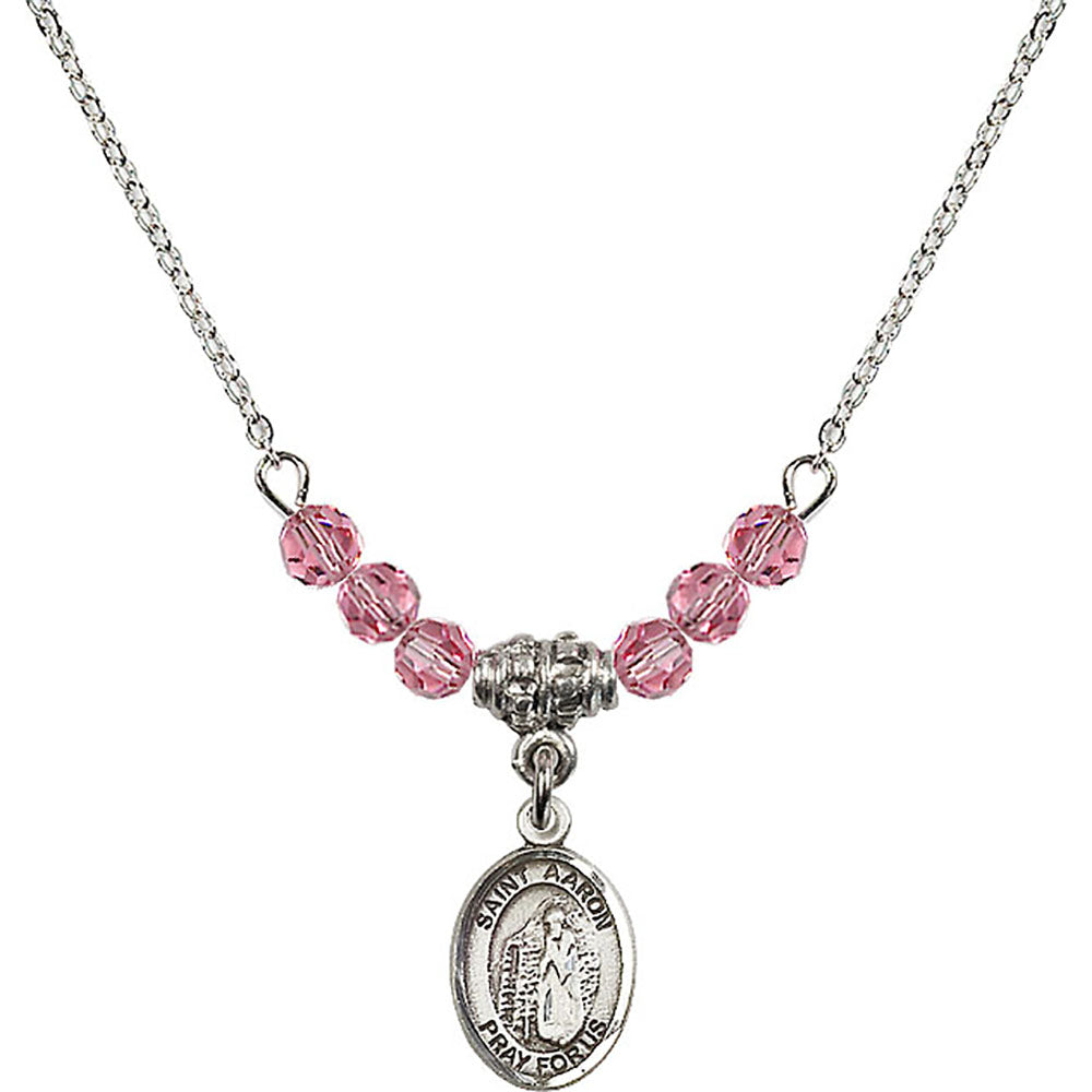 Sterling Silver Saint Aaron Birthstone Necklace with Rose Beads - 9254