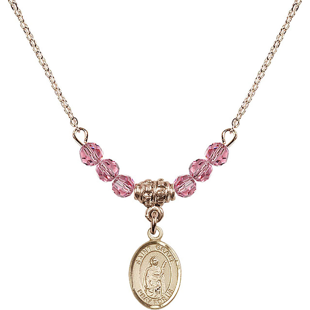 14kt Gold Filled Saint Grace Birthstone Necklace with Rose Beads - 9255