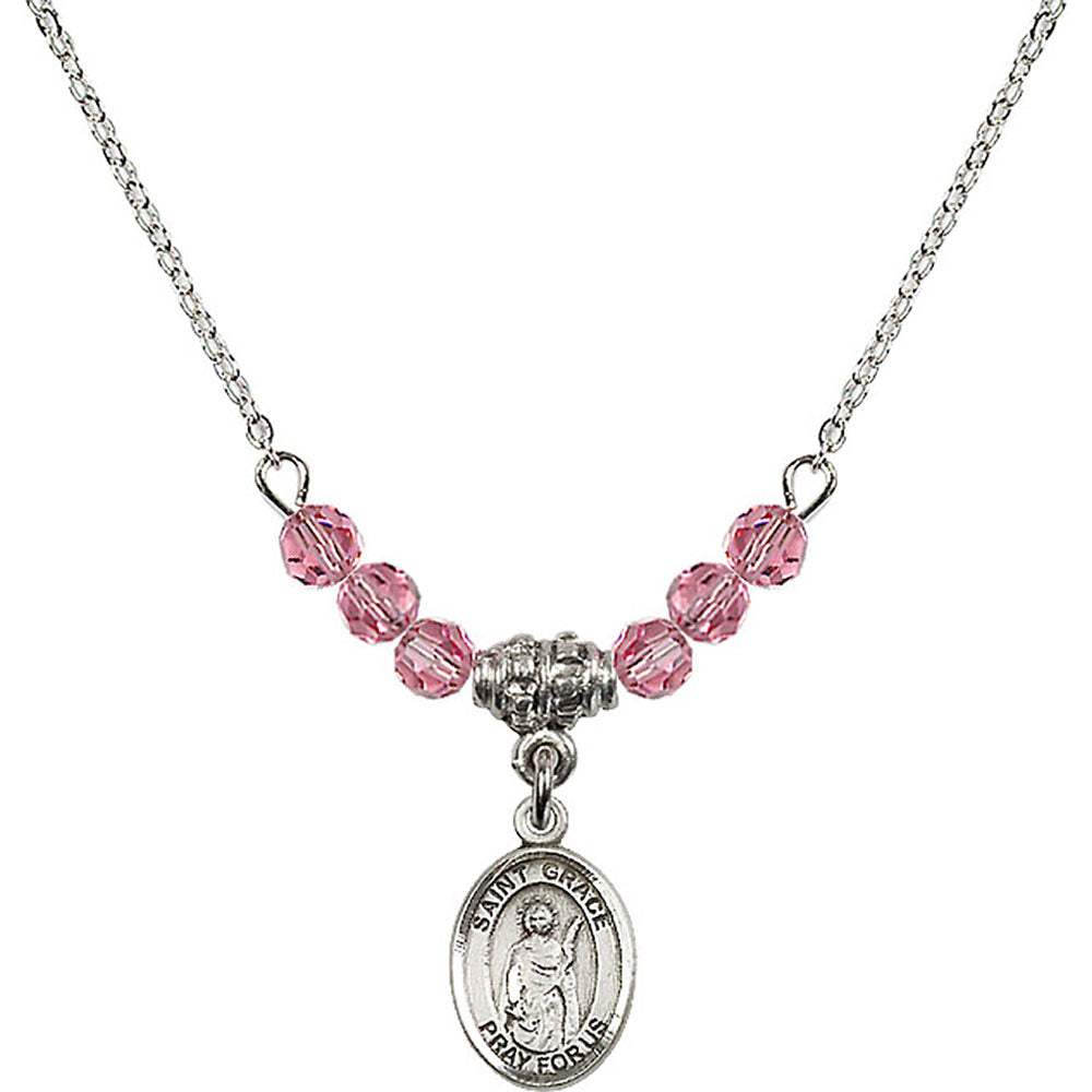 Sterling Silver Saint Grace Birthstone Necklace with Rose Beads - 9255