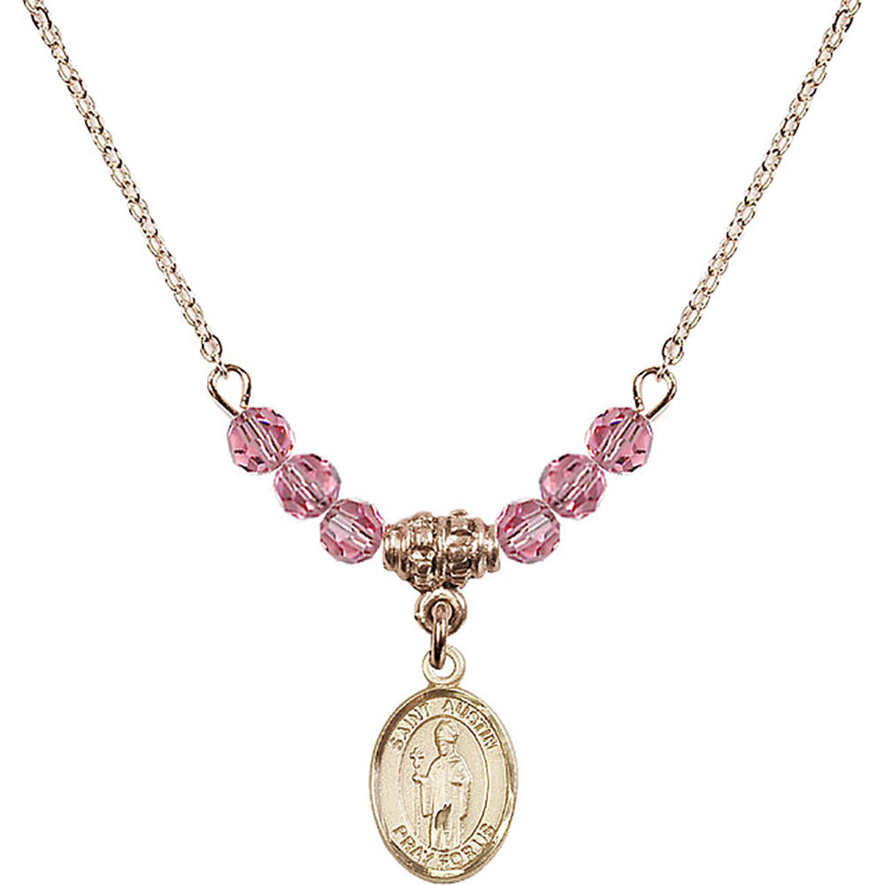14kt Gold Filled Saint Austin Birthstone Necklace with Rose Beads - 9256