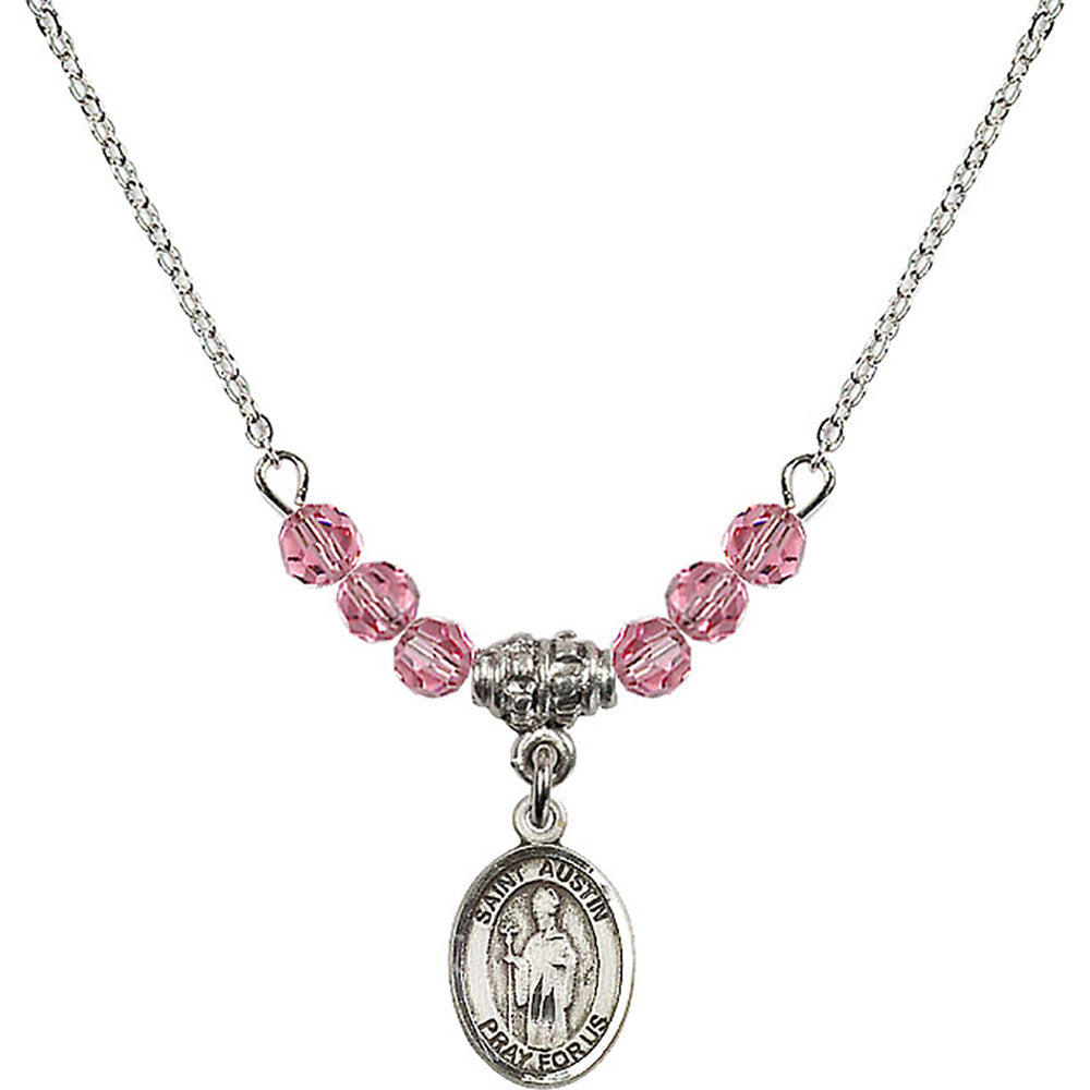 Sterling Silver Saint Austin Birthstone Necklace with Rose Beads - 9256