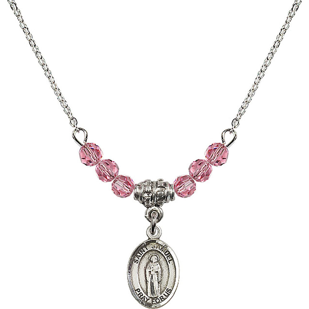 Sterling Silver Saint Samuel Birthstone Necklace with Rose Beads - 9259