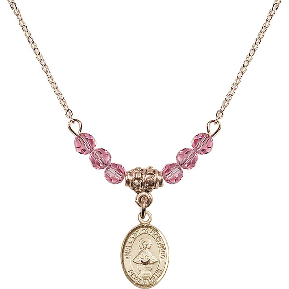 14kt Gold Filled Our Lady of San Juan Birthstone Necklace with Rose Beads - 9263