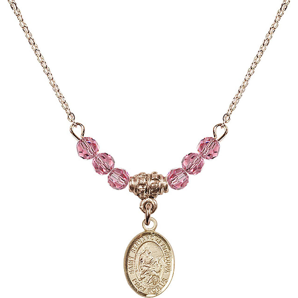 14kt Gold Filled Saint Bernard of Montjoux Birthstone Necklace with Rose Beads - 9264