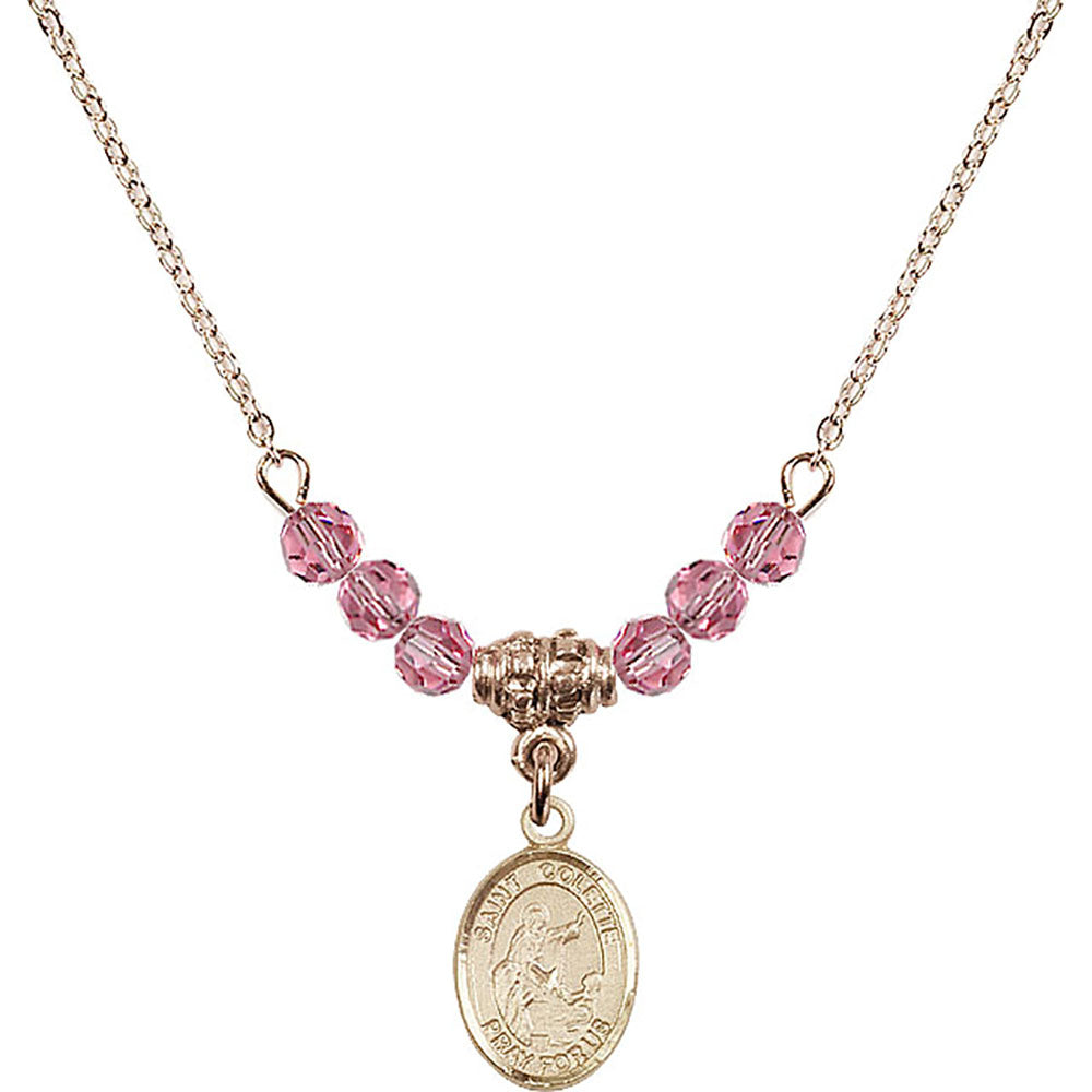 14kt Gold Filled Saint Colette Birthstone Necklace with Rose Beads - 9268