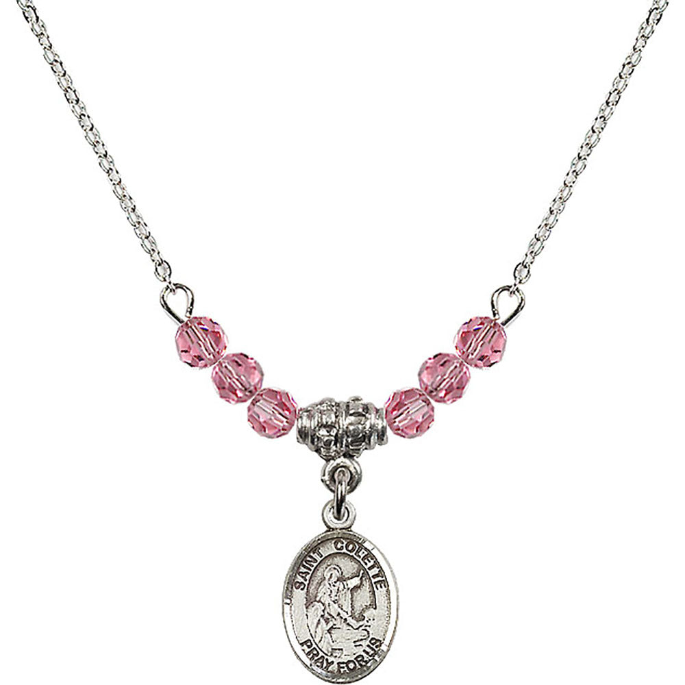 Sterling Silver Saint Colette Birthstone Necklace with Rose Beads - 9268