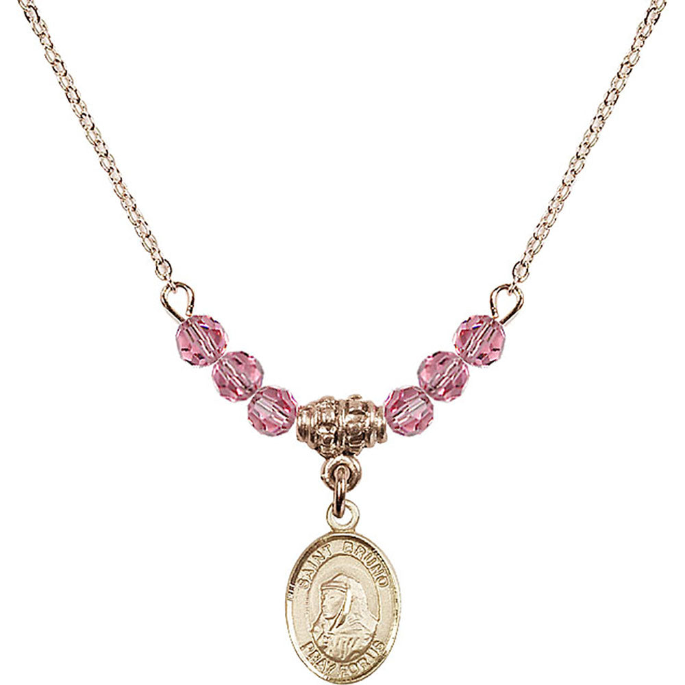 14kt Gold Filled Saint Bruno Birthstone Necklace with Rose Beads - 9270