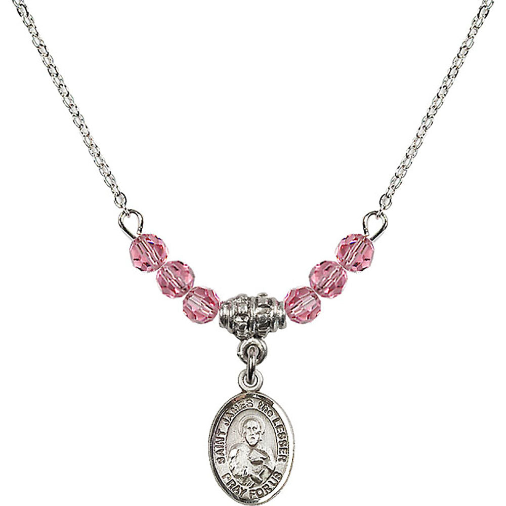 Sterling Silver Saint James the Lesser Birthstone Necklace with Rose Beads - 9277
