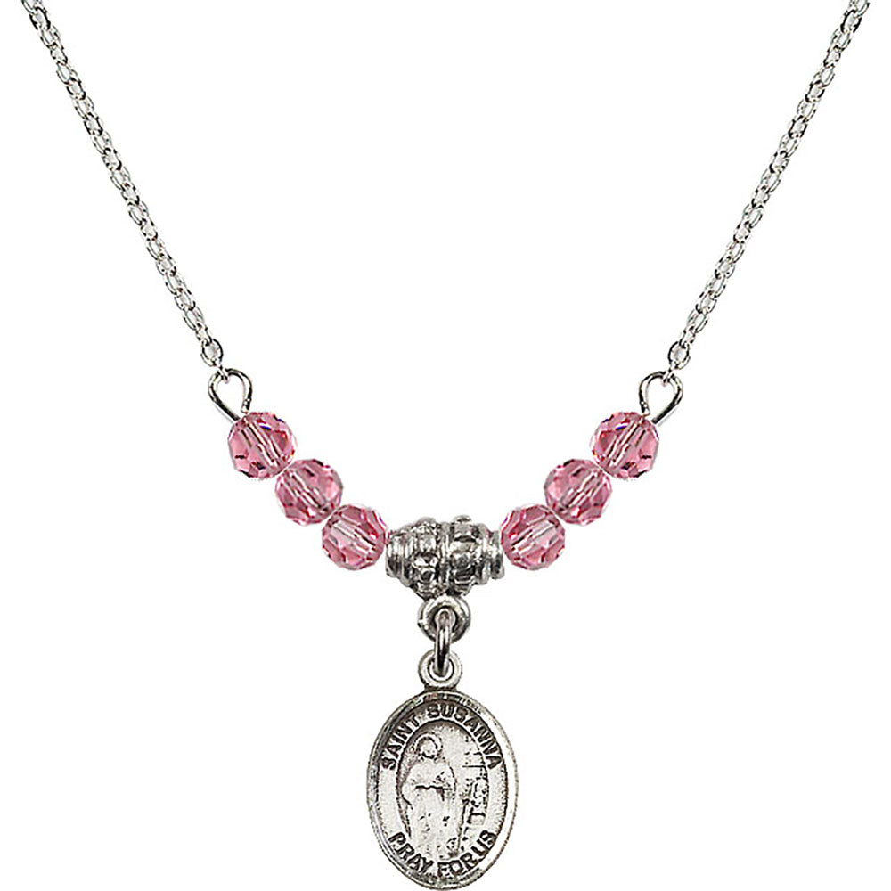 Sterling Silver Saint Susanna Birthstone Necklace with Rose Beads - 9280