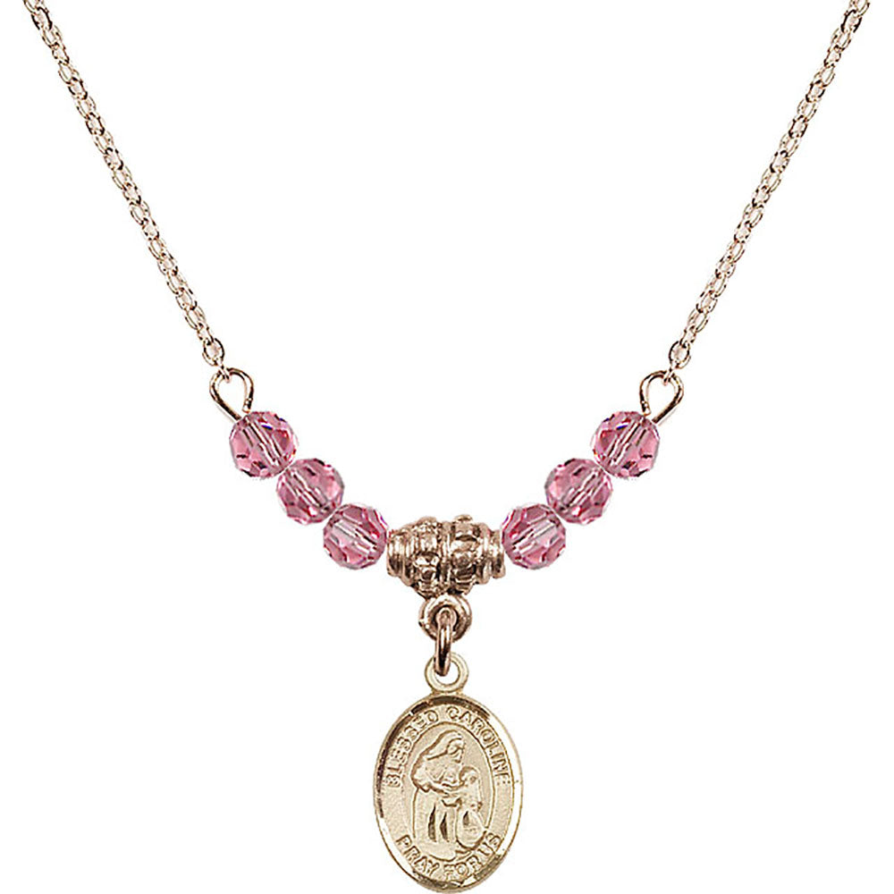 14kt Gold Filled Blessed Caroline Gerhardinger Birthstone Necklace with Rose Beads - 9281