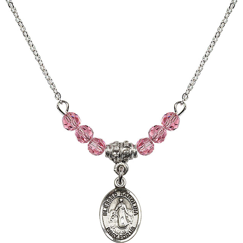 Sterling Silver Blessed Karolina Kozkowna Birthstone Necklace with Rose Beads - 9283