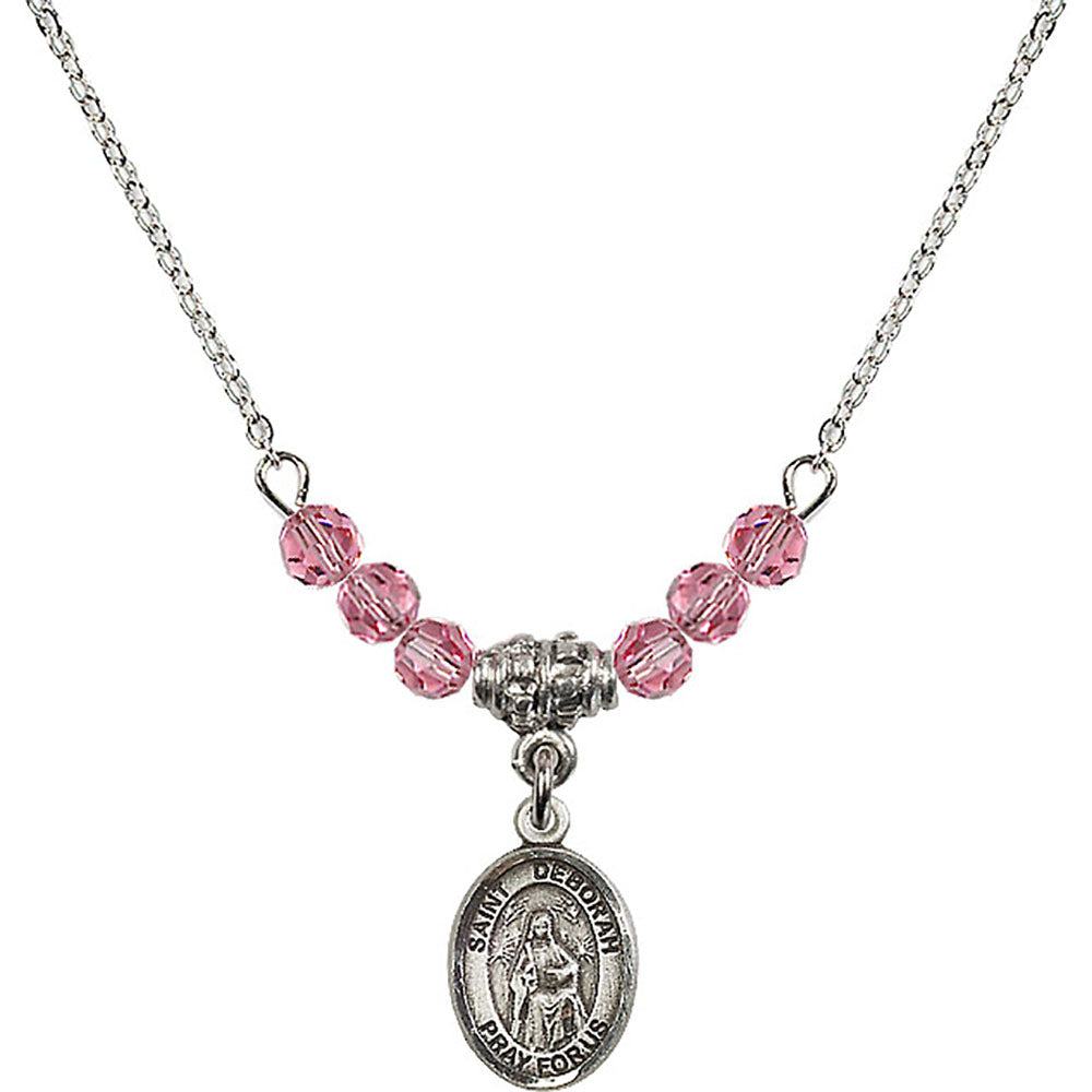 Sterling Silver Saint Deborah Birthstone Necklace with Rose Beads - 9286