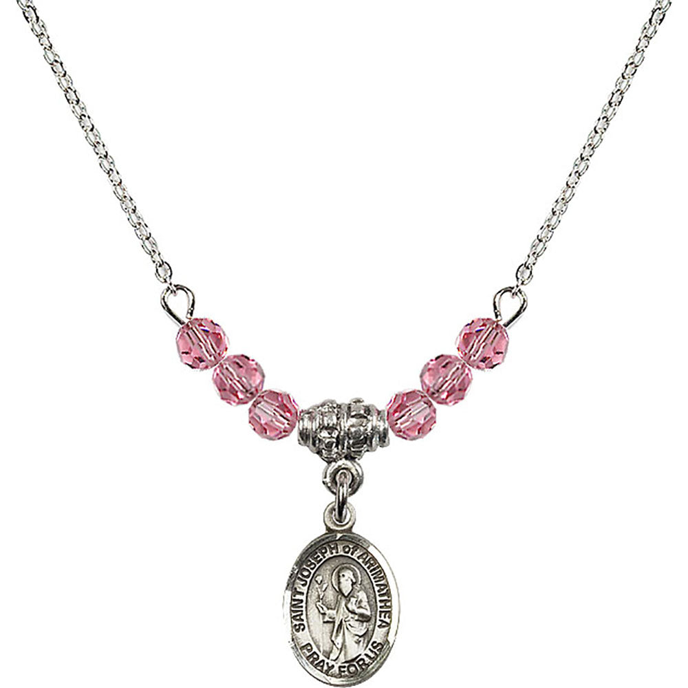 Sterling Silver Saint Joseph of Arimathea Birthstone Necklace with Rose Beads - 9300