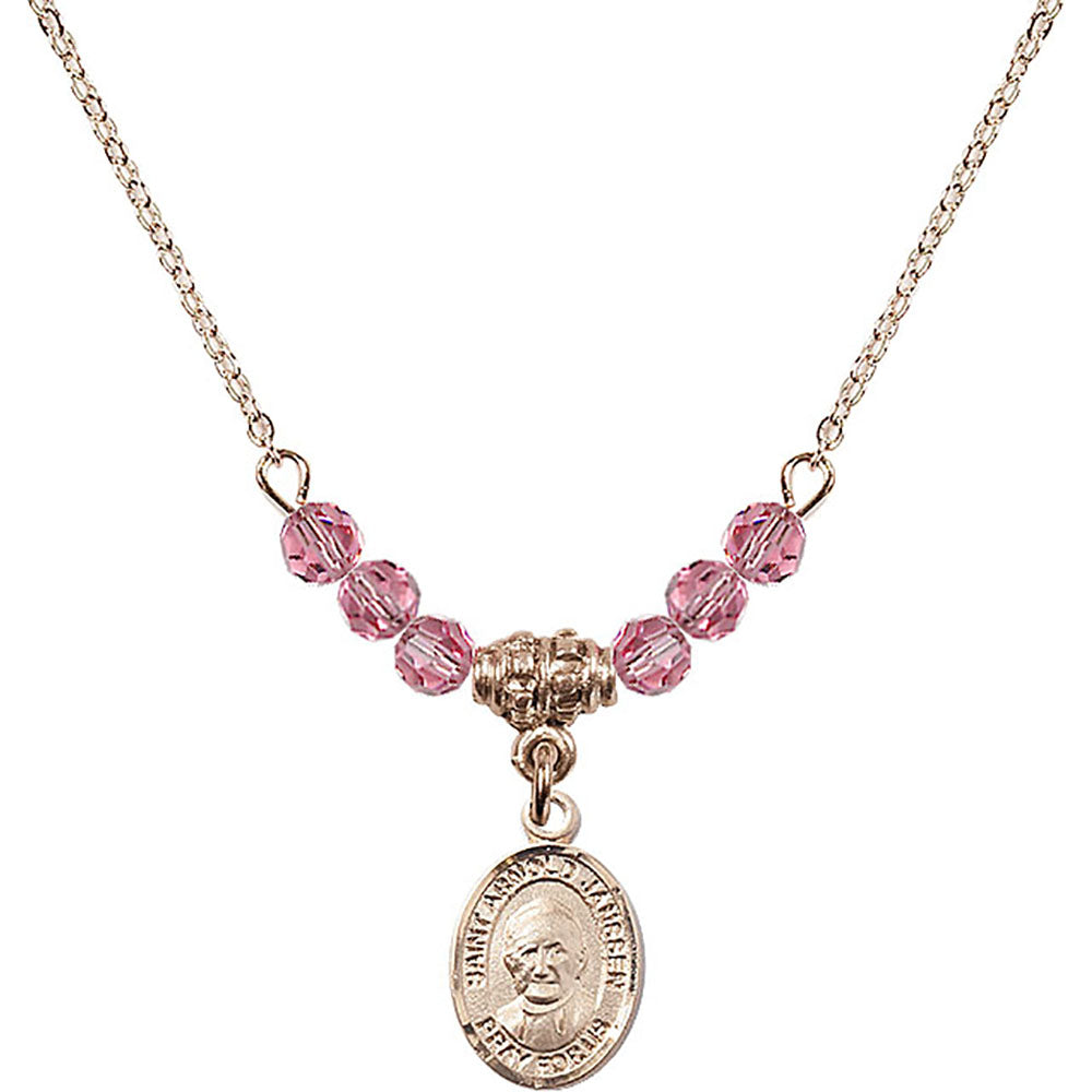 14kt Gold Filled Saint Arnold Janssen Birthstone Necklace with Rose Beads - 9328