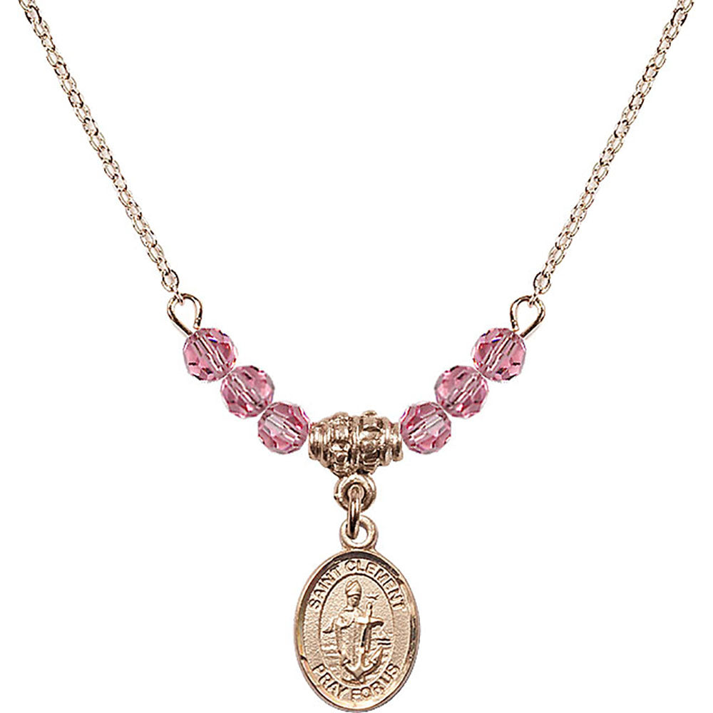 14kt Gold Filled Saint Clement Birthstone Necklace with Rose Beads - 9340