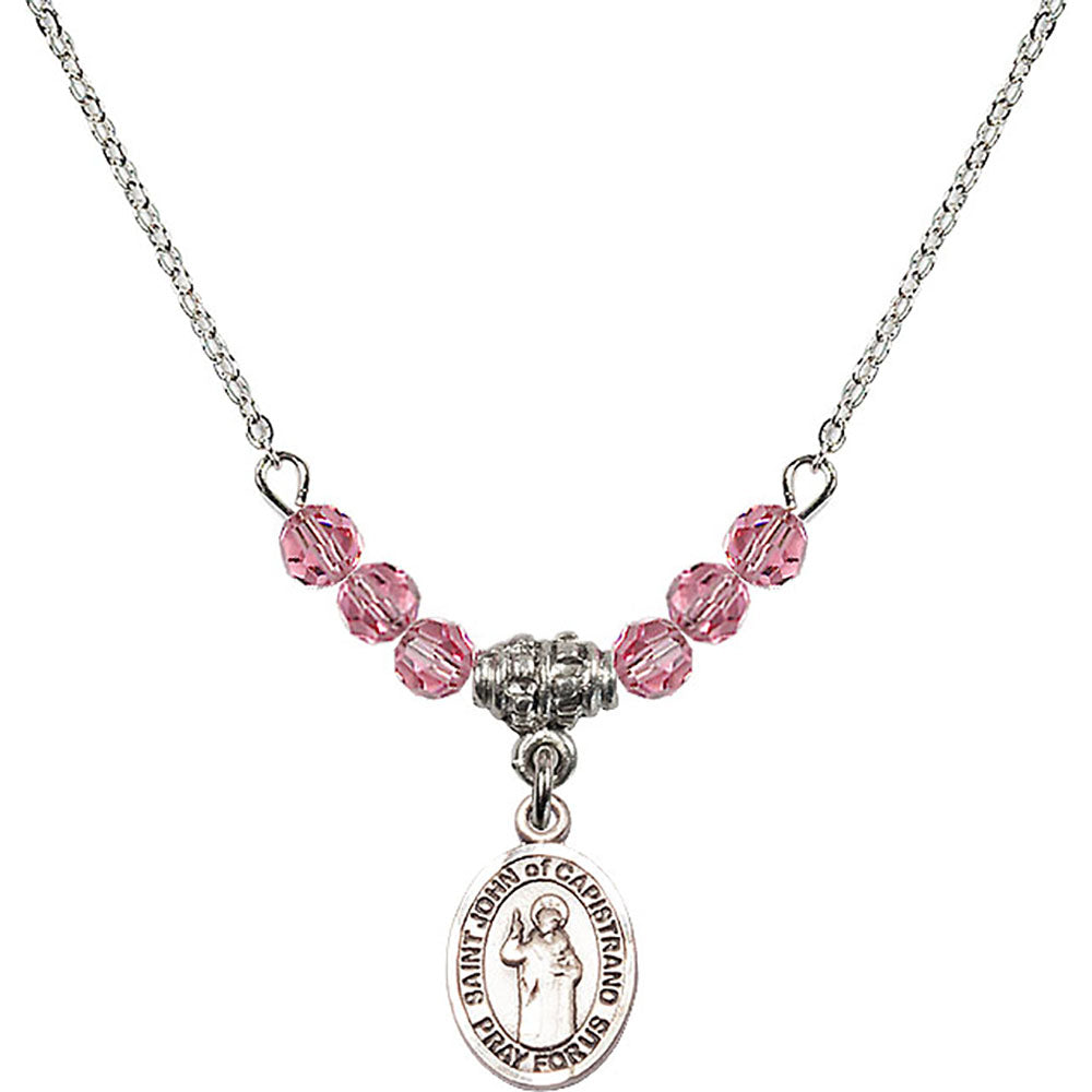 Sterling Silver Saint John of Capistrano Birthstone Necklace with Rose Beads - 9350