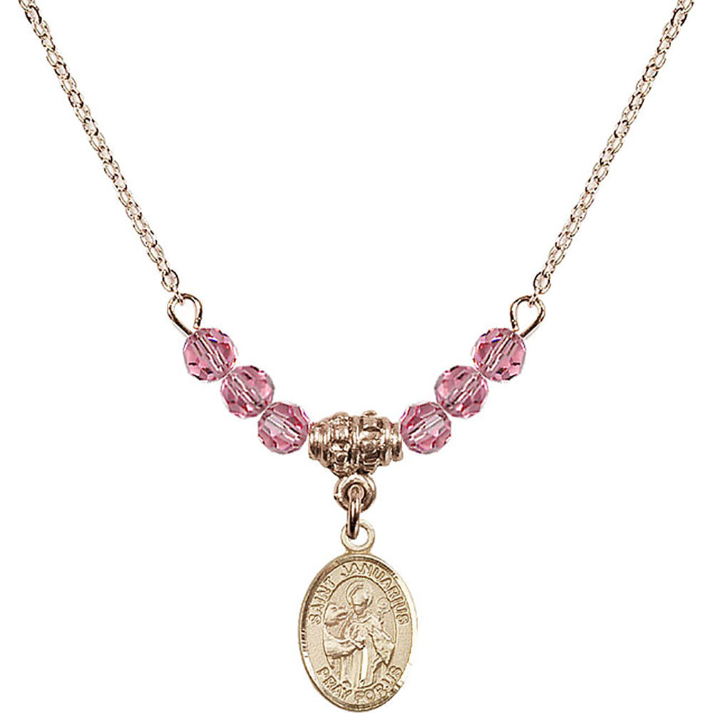 14kt Gold Filled Saint Januarius Birthstone Necklace with Rose Beads - 9351