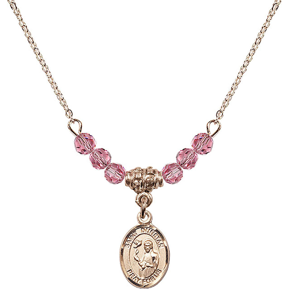 14kt Gold Filled Saint Dunstan Birthstone Necklace with Rose Beads - 9355