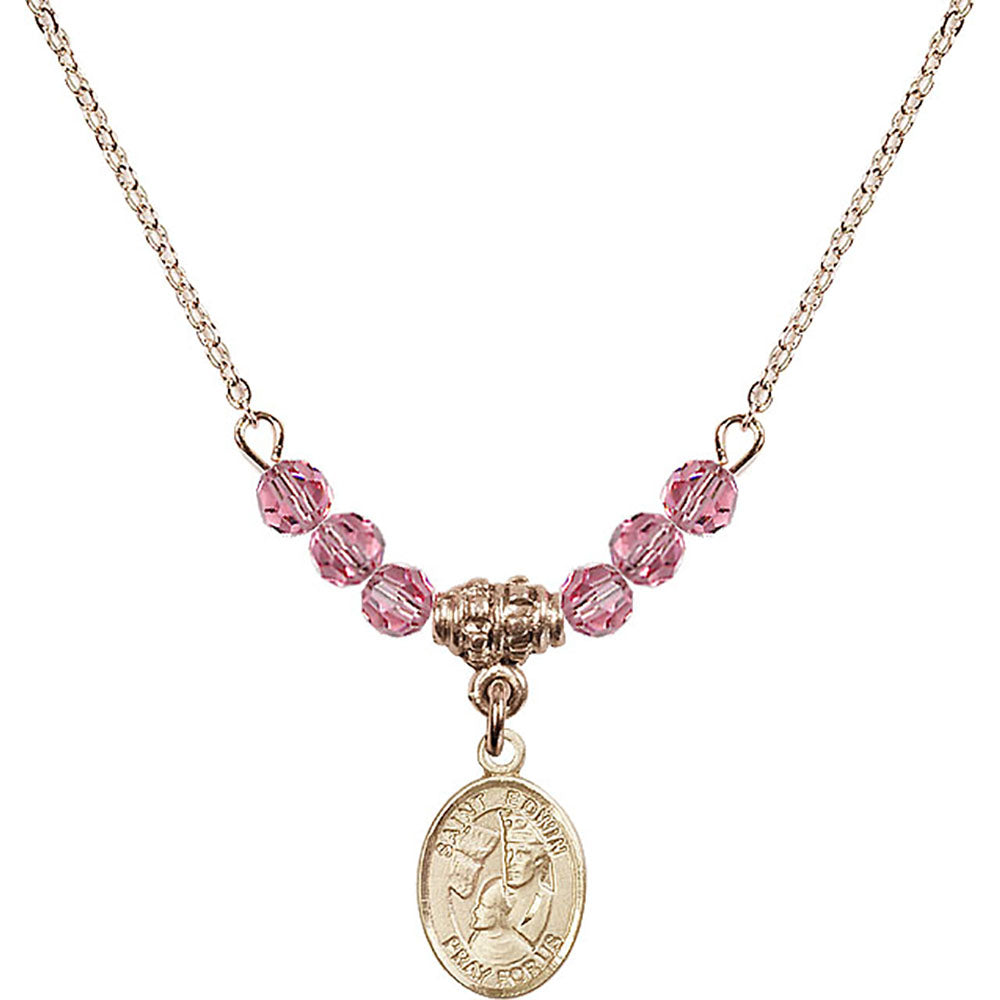 14kt Gold Filled Saint Edwin Birthstone Necklace with Rose Beads - 9361
