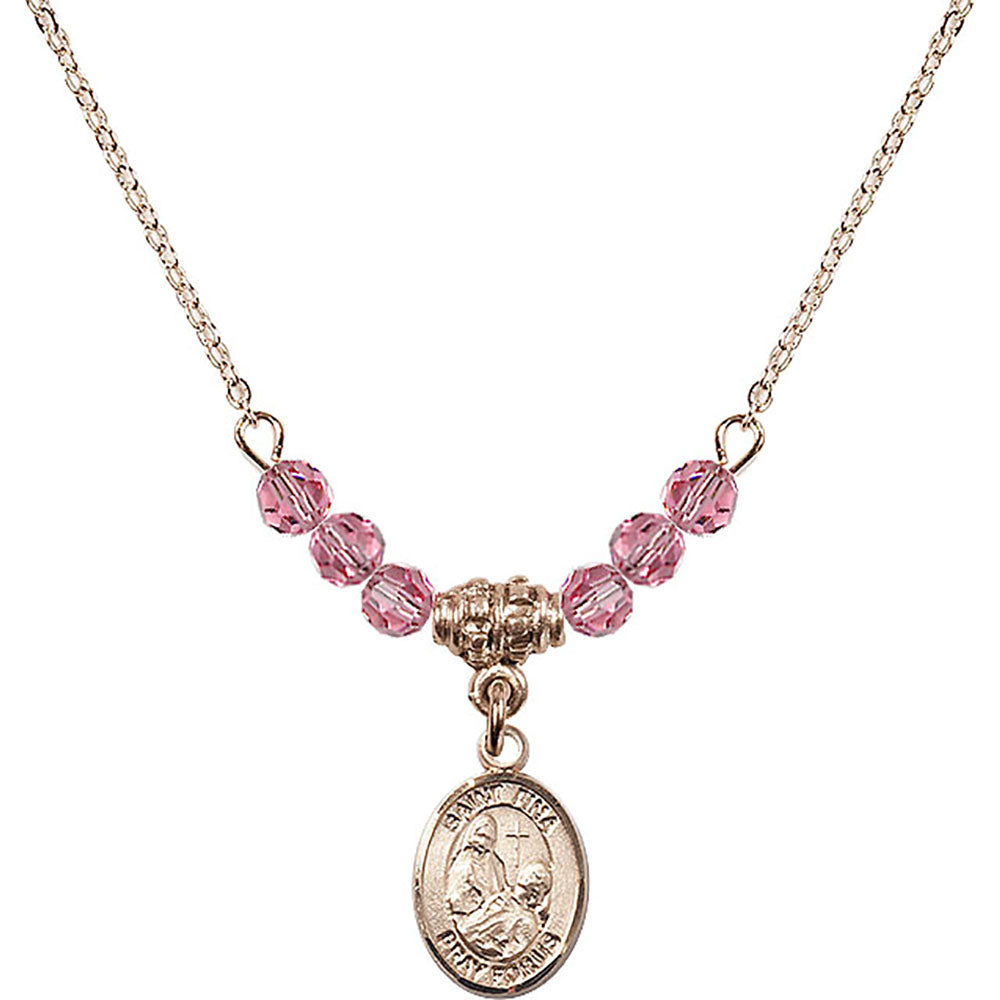 14kt Gold Filled Saint Fina Birthstone Necklace with Rose Beads - 9364