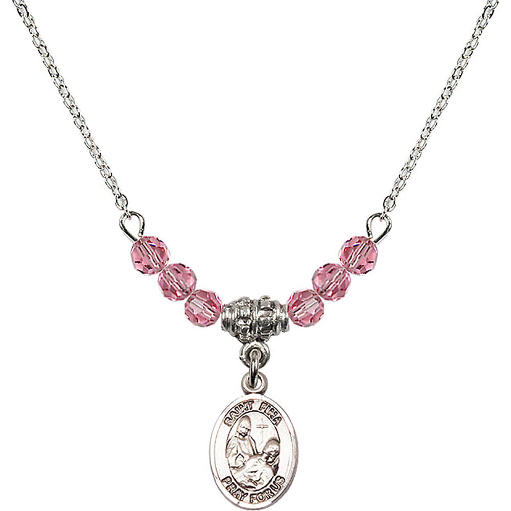 Sterling Silver Saint Fina Birthstone Necklace with Rose Beads - 9364